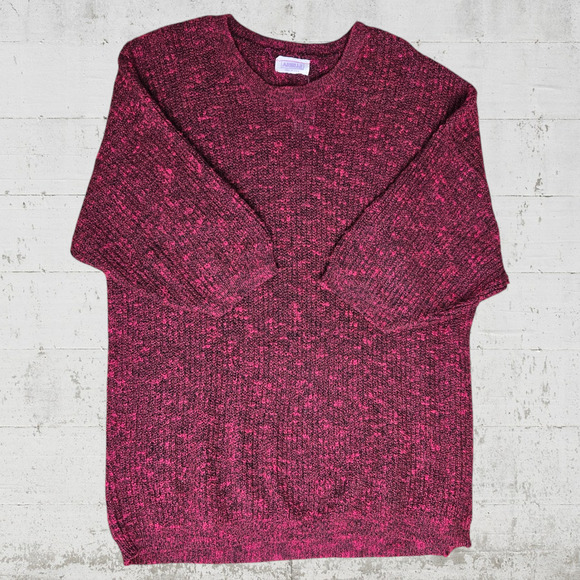 80s Vintage Red Black Heathered Crewneck Half Sleeve USA Made Sweater Size XL - Picture 1 of 6